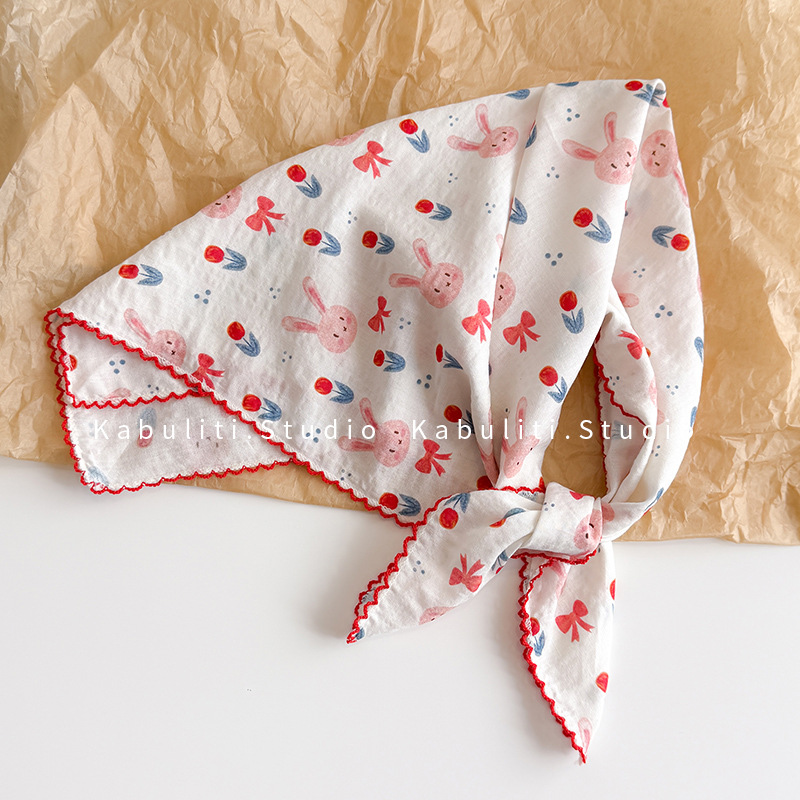 Face Scarf Mask - コットンリネンスクエアスカーフ 58cm 花柄プリント 高品質 ソフトで軽量 首の保護