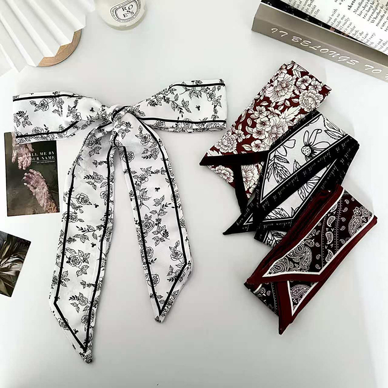 Face Scarf Mask - 高級ファッション女性用スキニーシルクスカーフ、ロングヘアストリップシルクスカーフ、小さなネックスカーフ、フラワーバッグハンドルリボン、レディースタイ