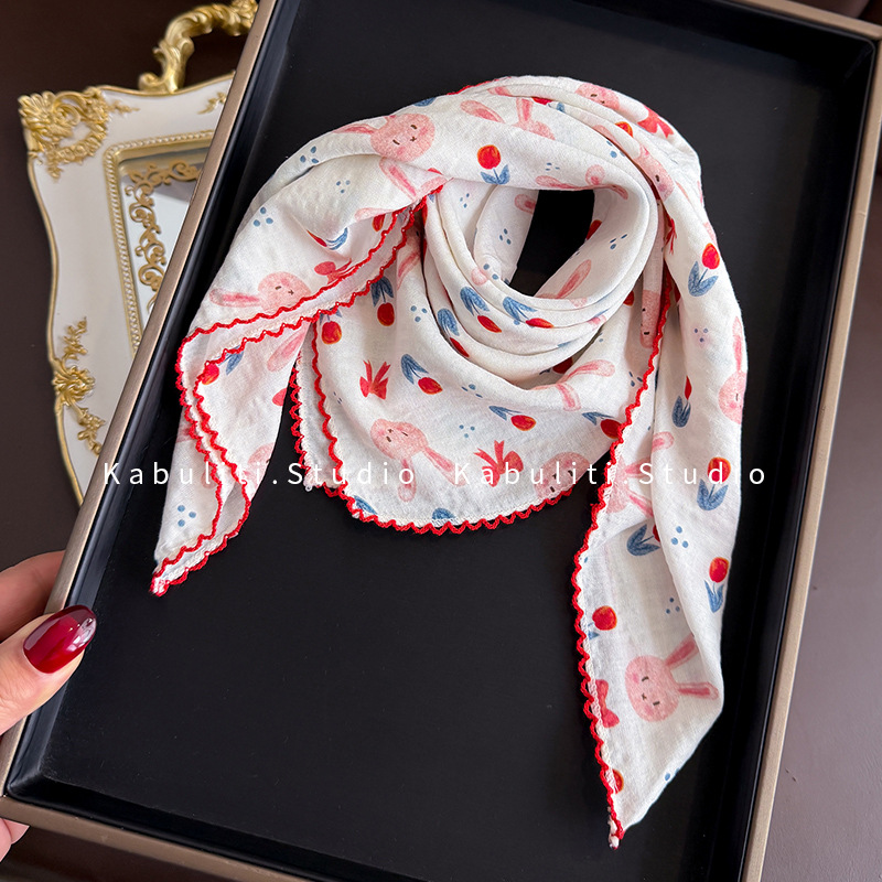 コットンリネンスクエアスカーフ 58cm 花柄プリント 高品 - Face Scarf Mask のレビューと価格