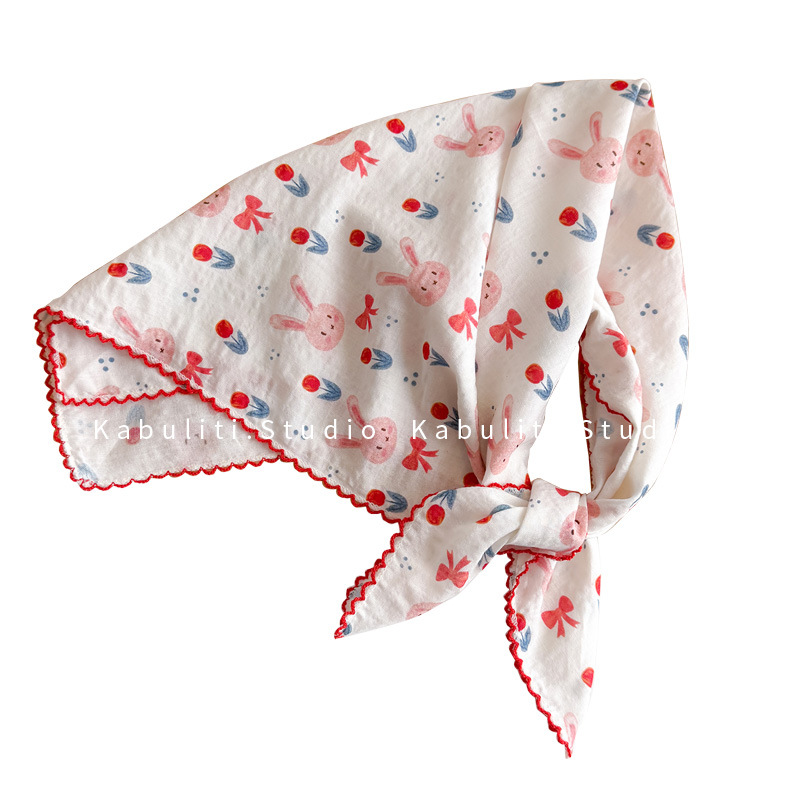 コットンリネンスクエアスカーフ 58cm 花柄プリント 高品 - Face Scarf Mask のレビューと価格
