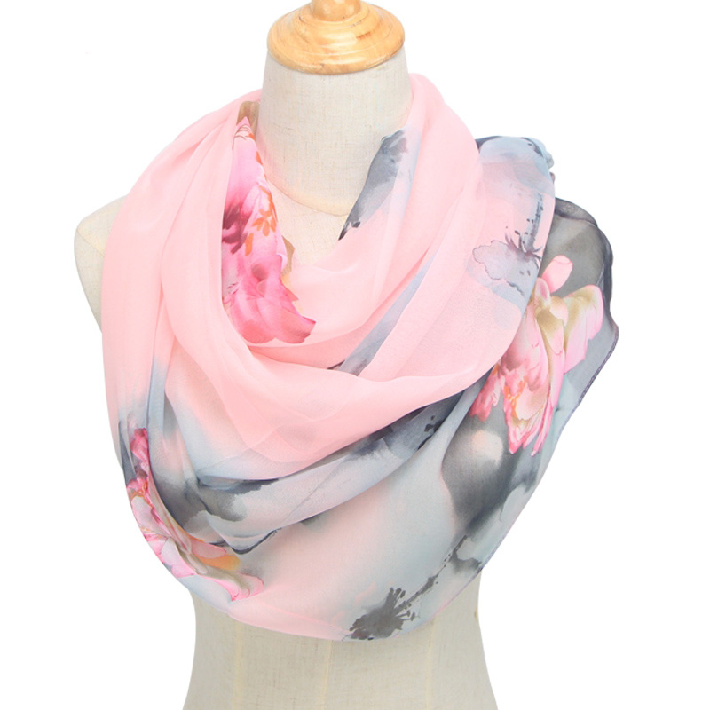 ファッション女性の超薄型ロングシフォンフラワープリントシルク - Face Scarf Mask のレビューと価格