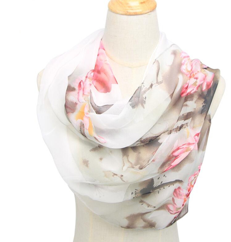 ファッション女性の超薄型ロングシフォンフラワープリントシルク - Face Scarf Mask のレビューと価格
