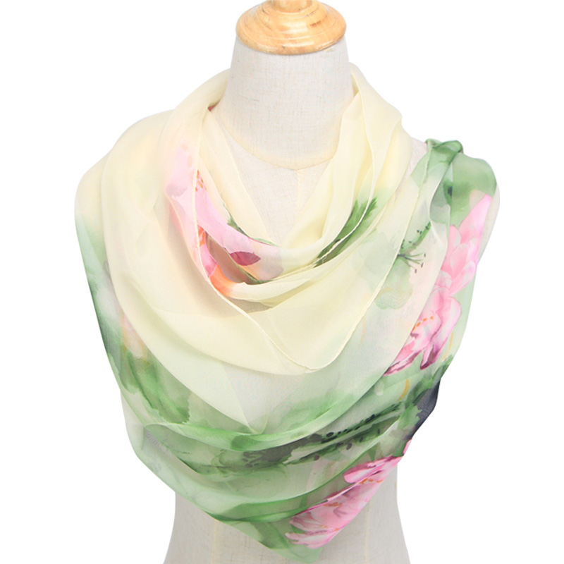 ファッション女性の超薄型ロングシフォンフラワープリントシルク - Face Scarf Mask のレビューと価格